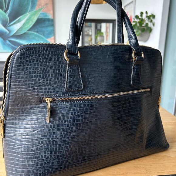 Navy Faux Crocodile/Snake Purse Tote Bag - Picture 4 of 13